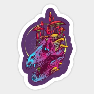 T Rex Mycology Psychedelic Skull Sticker